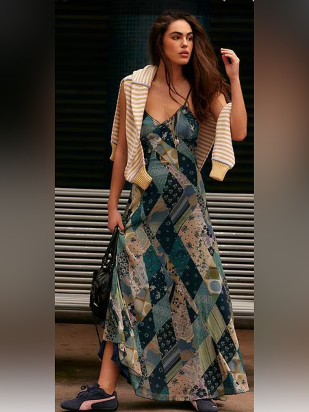 NWT🌷Free People Patchwork Printed V-Neck Sleeveless A-Line Maxi Dress